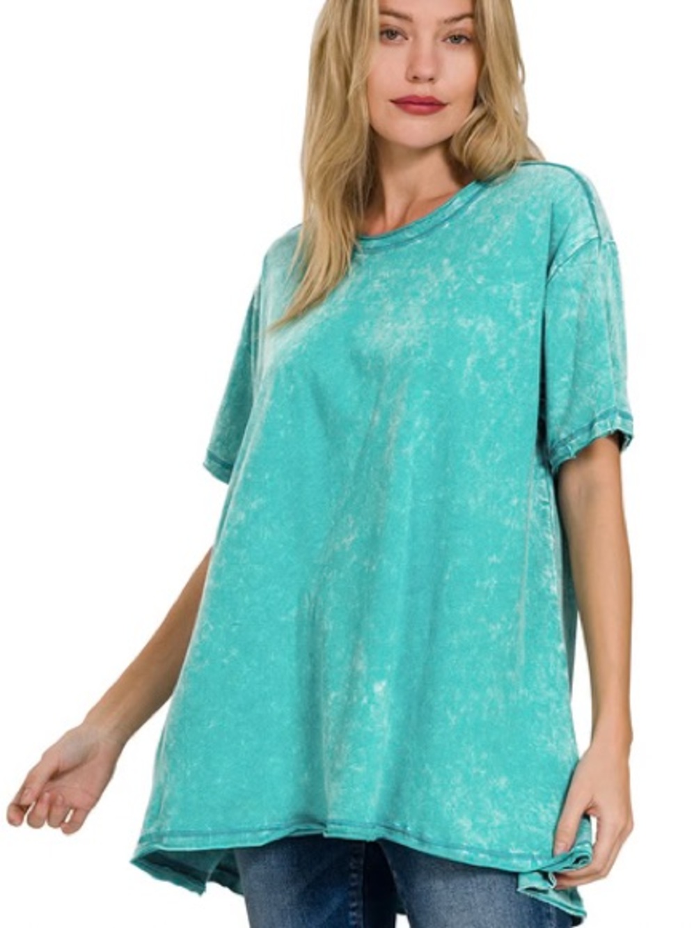 NWOT Zenana Oversized Crinkle Acid Wash High Low Hem Tee Size S/M